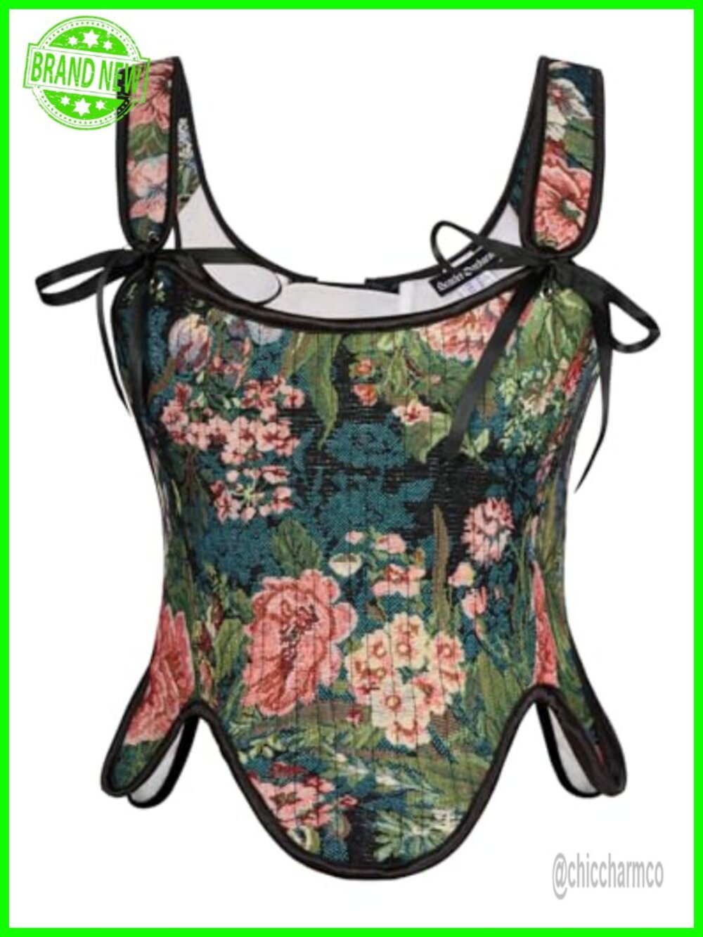 Renaissance Corset Top Floral Lace Up Bustier Square Neck Cropped